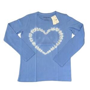 NWT J. Crew Girls' Light Blue Long-Sleeve Tie-Dyed Heart Graphic Tee